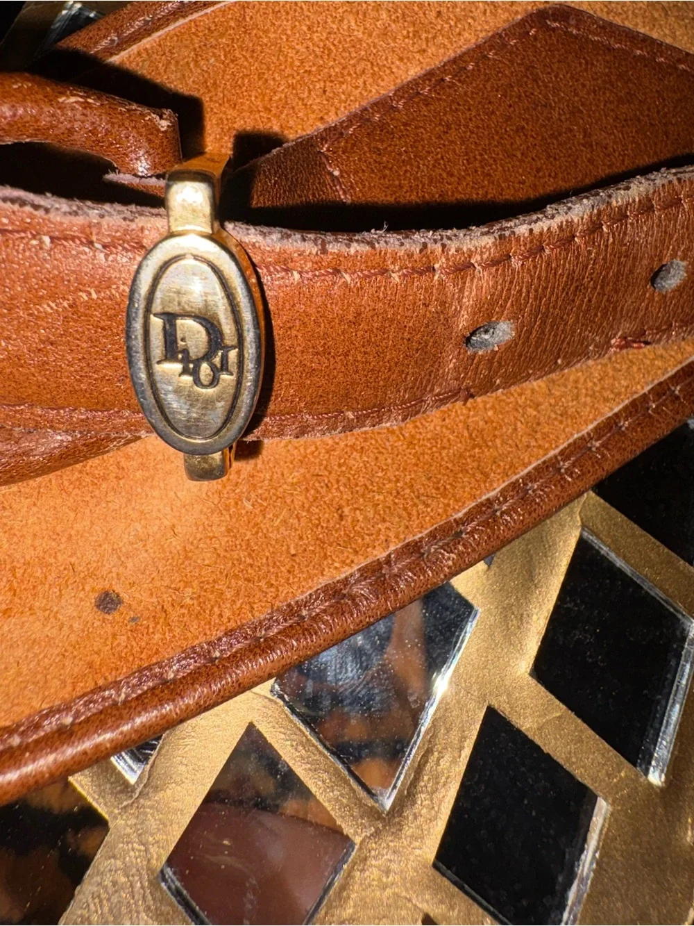 Authentic Christian Dior Brown Leather Waist Belt with Stitched Trim - Picture 5 of 6